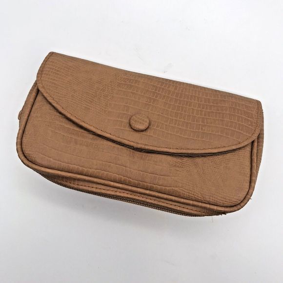 Vintage Roger Gimbel Tan Coin Change Purse Zip Closure Pockets 3 Zip 4 Slide NOS - Picture 1 of 13